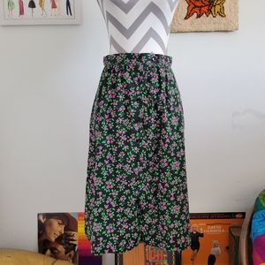 80s Vintage Black + Pink Button-Up Daisy Skirt